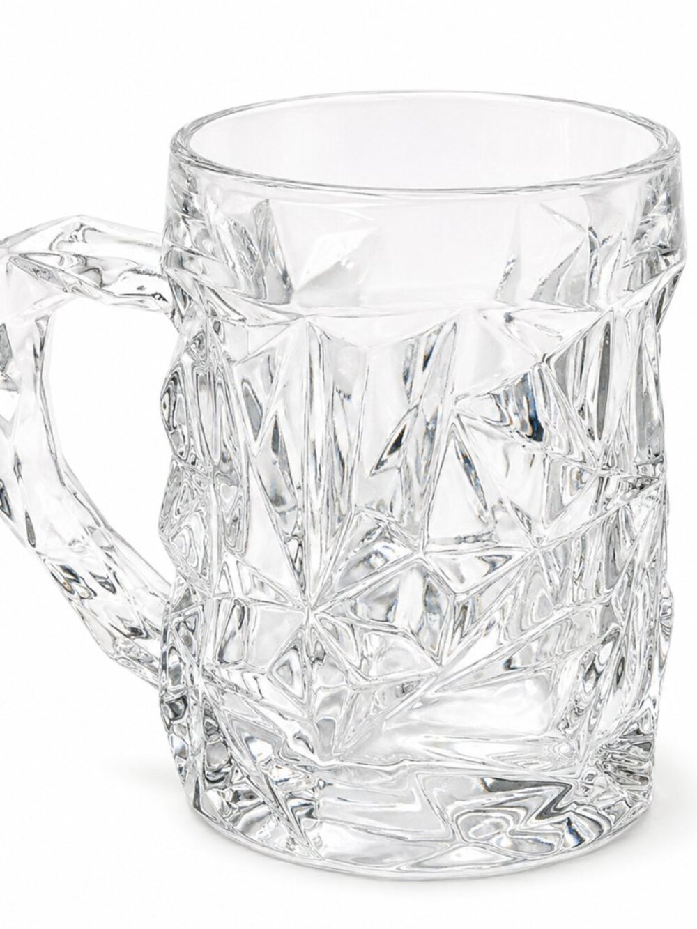 Tiffany & Co. Faceted Clear Crystal Glass Mug Geometric Barware